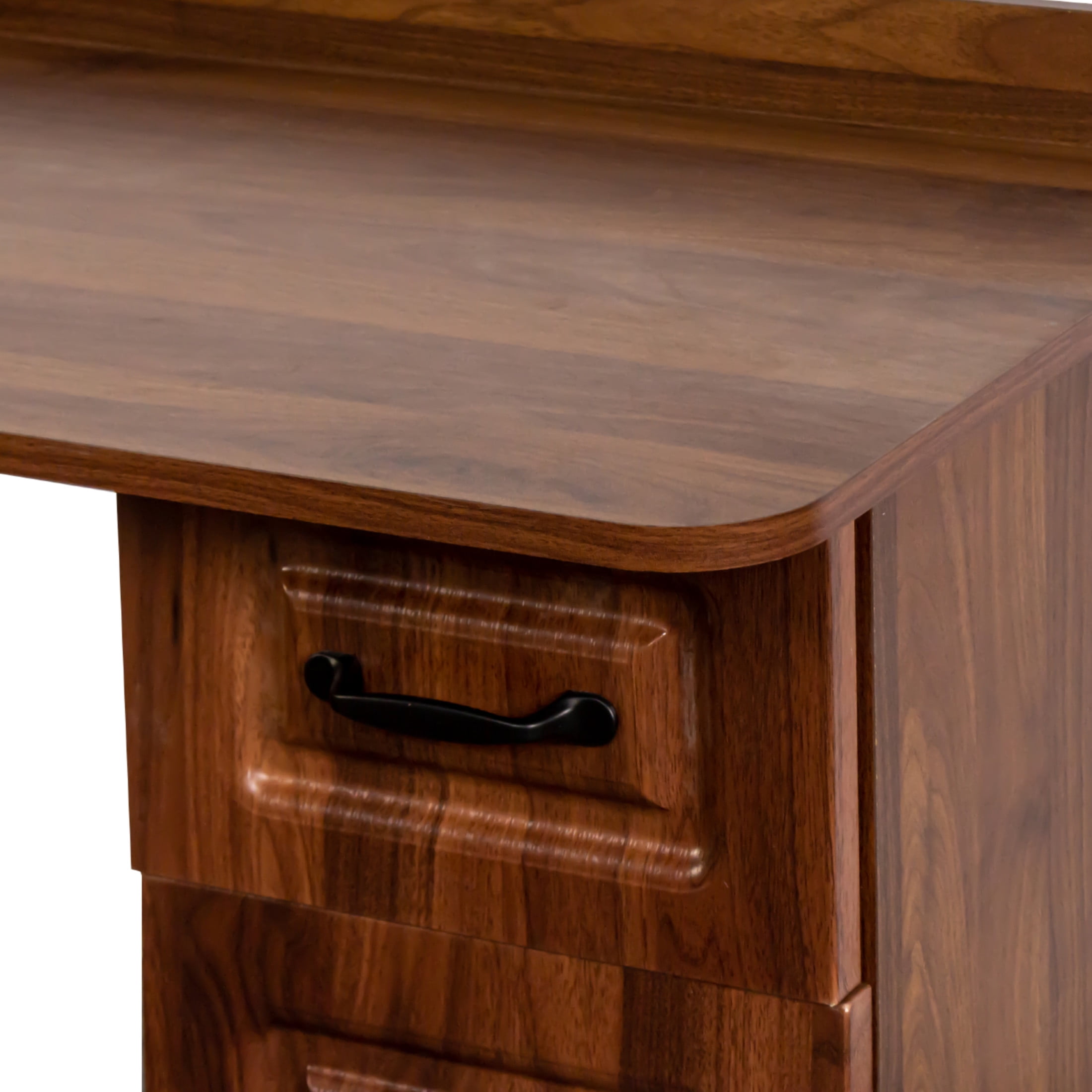 Noble House 55" L-Shaped Corner Computer Desk with Hutch, Storage Cabinets & Bookshelf, Large Workstation, Walnut