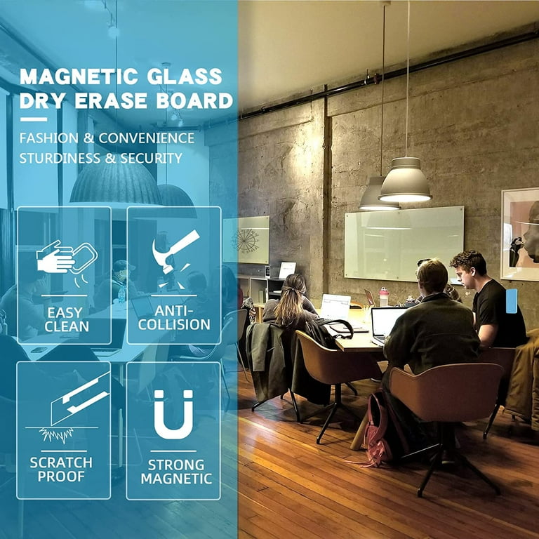 Black Frameless Glass Dry Erase Board - 60x40 Inch Tempered Glass Whiteboard With Marker Tray