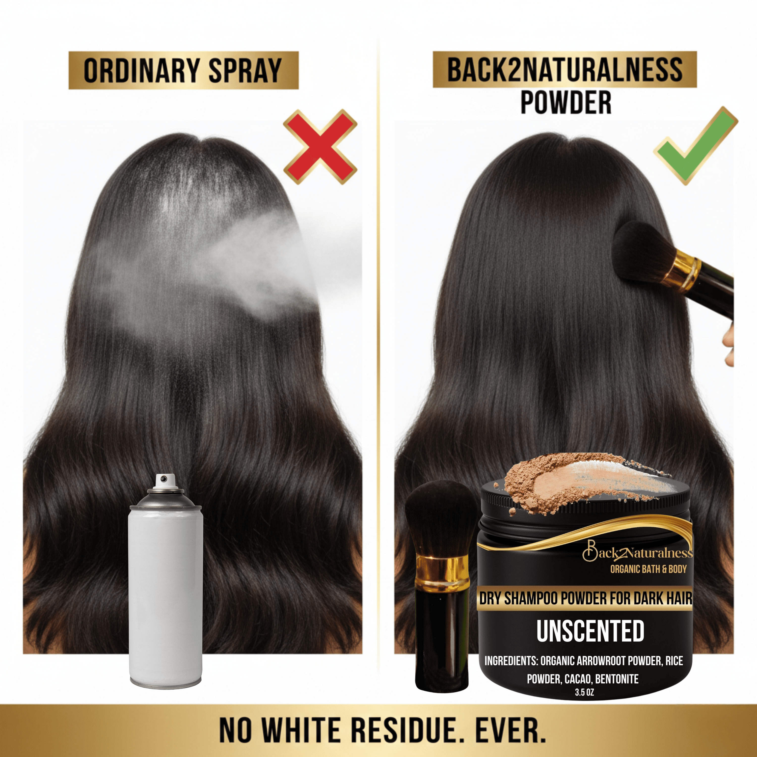 Back2Naturalness Dark Volume Natural Powder with Kabuki Brush for Dark Hair, Unscented, Color Protect, Vegan