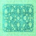 thumbnail image 1 of Ahgly Company Machine Washable Indoor Square Oriental Turquoise Blue Traditional Area Rugs, 5' Square, 1 of 4
