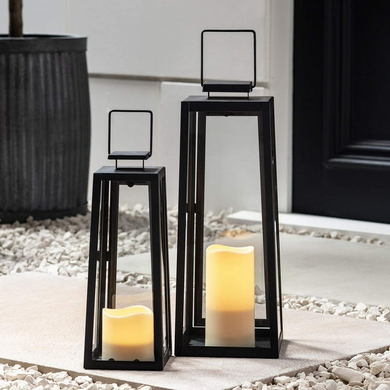 Autumn Decorative Metal Lanterns – 15.5 Inch Waterproof Hanging Candle Holder, LED Flameless Candle, 2-Pack For Patio Or Porch