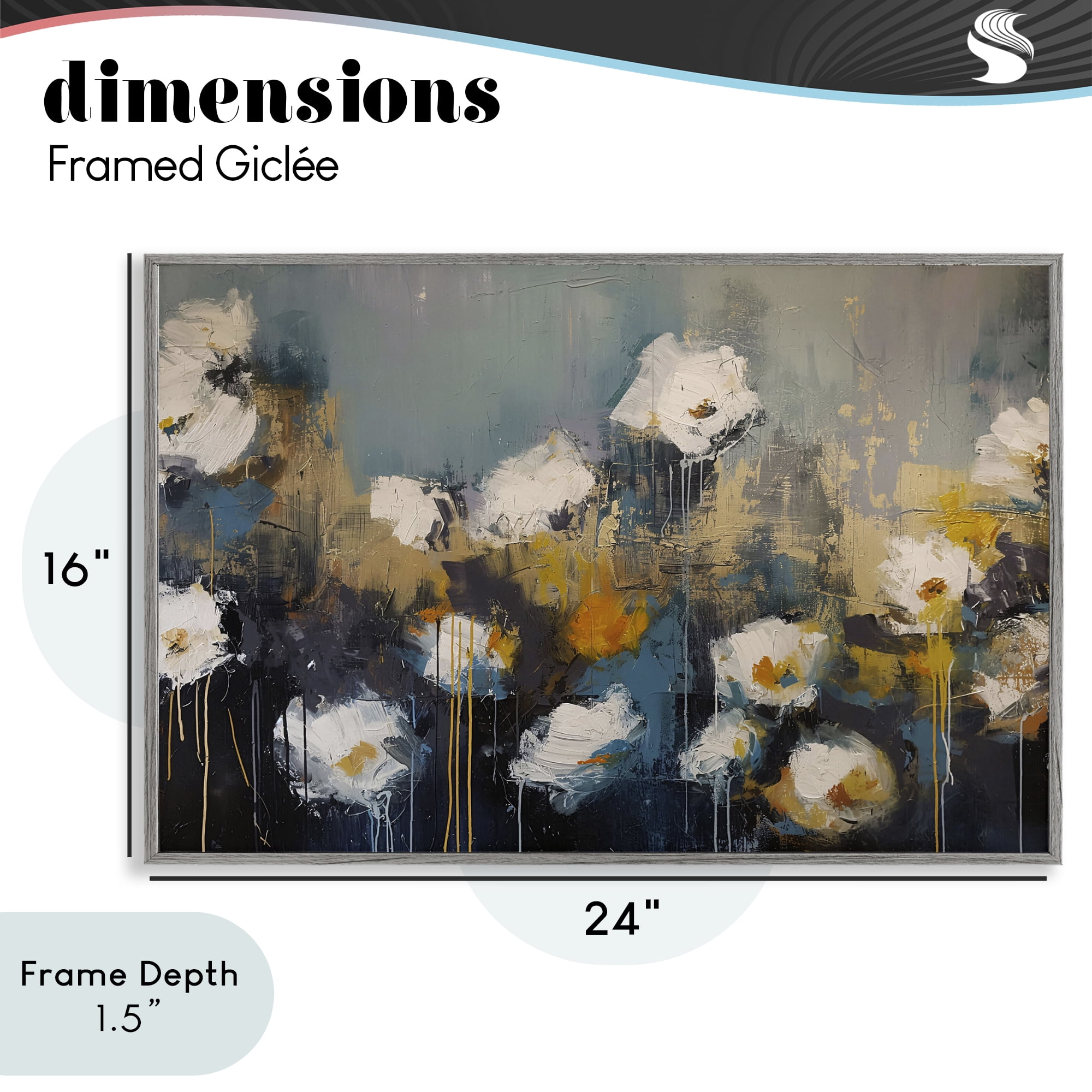 Stupell Industries Contemporary Paint Drip Blossoms Gray Framed Giclee Art, design by Jacky Ngan
