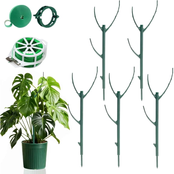 Monstera Plant Support Stakes (5 Pack), Stackable & Adjustable Moss Pole for Climbing Plants Indoor Outdoor – Pothos, Philodendron, Ivy – with Ties & Clips9(Q)