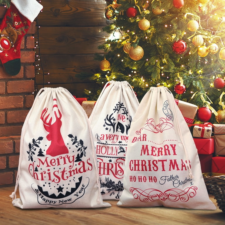 Canvas Santa Sack, 18.5 X 25.5 Inch Large Santa Bags for Gifts, Personalized  Christmas Sacks for Presents with Drawstring（3 pack) 
