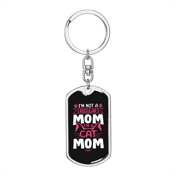 Regular Cat Mom  Stainless Steel or 18k Gold Premium Swivel Dog Tag Keychain