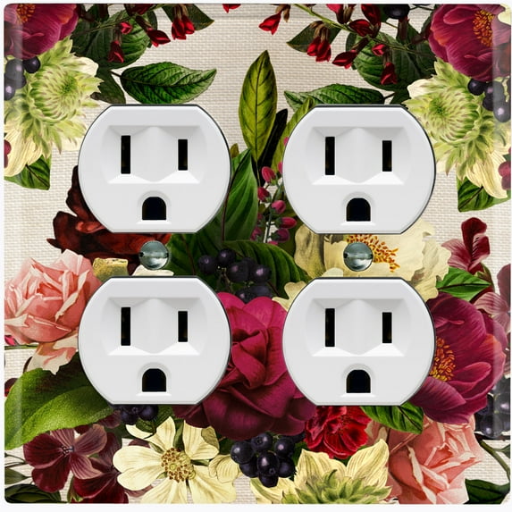 Metal Light Switch Plate Outlet Cover Rose Red White Wallpaper ROS021