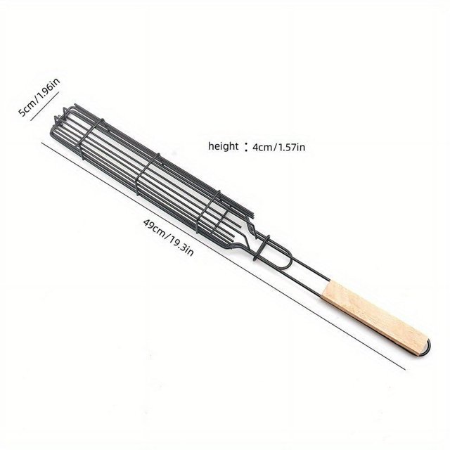 2pcs, Kebab Grilling Basket, Portable Stainless Steel Kebab Barbecue Grilling Basket, Hot Dog Barbecue Cage, Sausage Grill Tongs, Barbecue Tongs With Wooden Handle, Kebab Grilling Basket, Nonstick Ka
