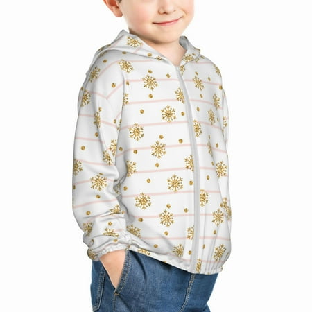 

Uemuo Gold Snowflake Stripes Pattern Rash Guard for Boys Girls Long Sleeve Swim Shirts UPF 50+ UV Sun Protection Hooded Fishing Shirt with Pocket for Kid-5 Years