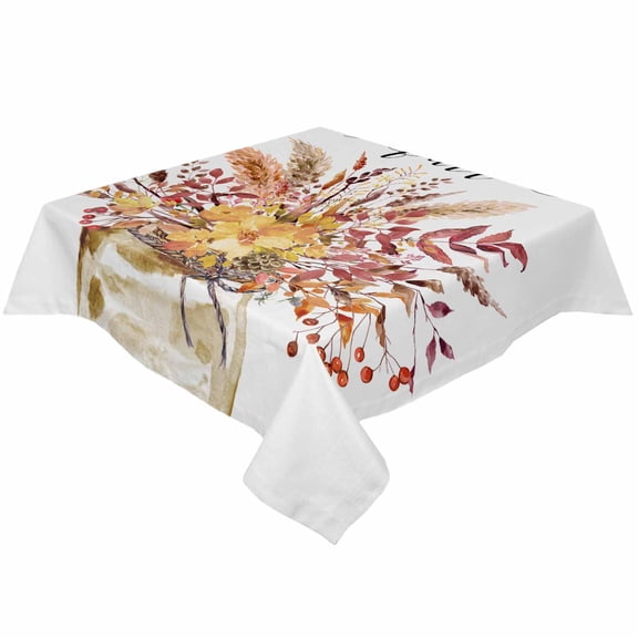 Fall Eucalyptus Floral Square/Round Tablecloths 54x54,Autumn Flower Maple Leaves Pine Cone Table Cloth Table Cover Indoor/Outdoor Tabletop Decor for Wedding Holiday Party Dinner Baby Shower
