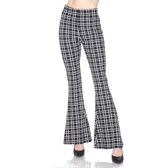 Buttery Smooth Simple Squared Plaid Bell Bottom Leggings Black M