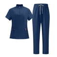 thumbnail image 2 of Stralyhd Scrubs for Women Set Mock Neck Top & Drawstring Straight Leg Pants with Multi Pockets Stretch Comfortable Womens Scrub Sets Navy S, 2 of 6