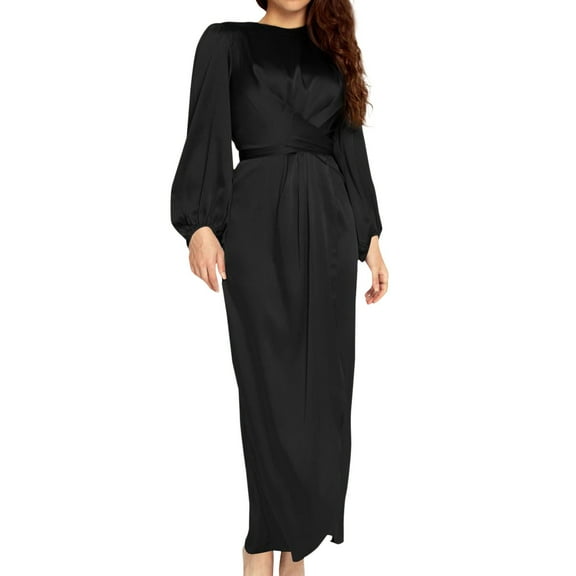 pxiakgy dress for women 2022 fashion casual solid color o neck long sleeve satin soft waist and ankle dress black   l