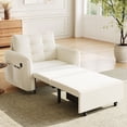 thumbnail image 2 of 80" Extra Long Pull Out Sleeping Lounge, 3-in-1 Sleeper Chair Bed with USB Charging, Storage Pockets, Multi-Functional Chenille Single Sofa Bed for Living Room&Apartment, Beige, 2 of 9