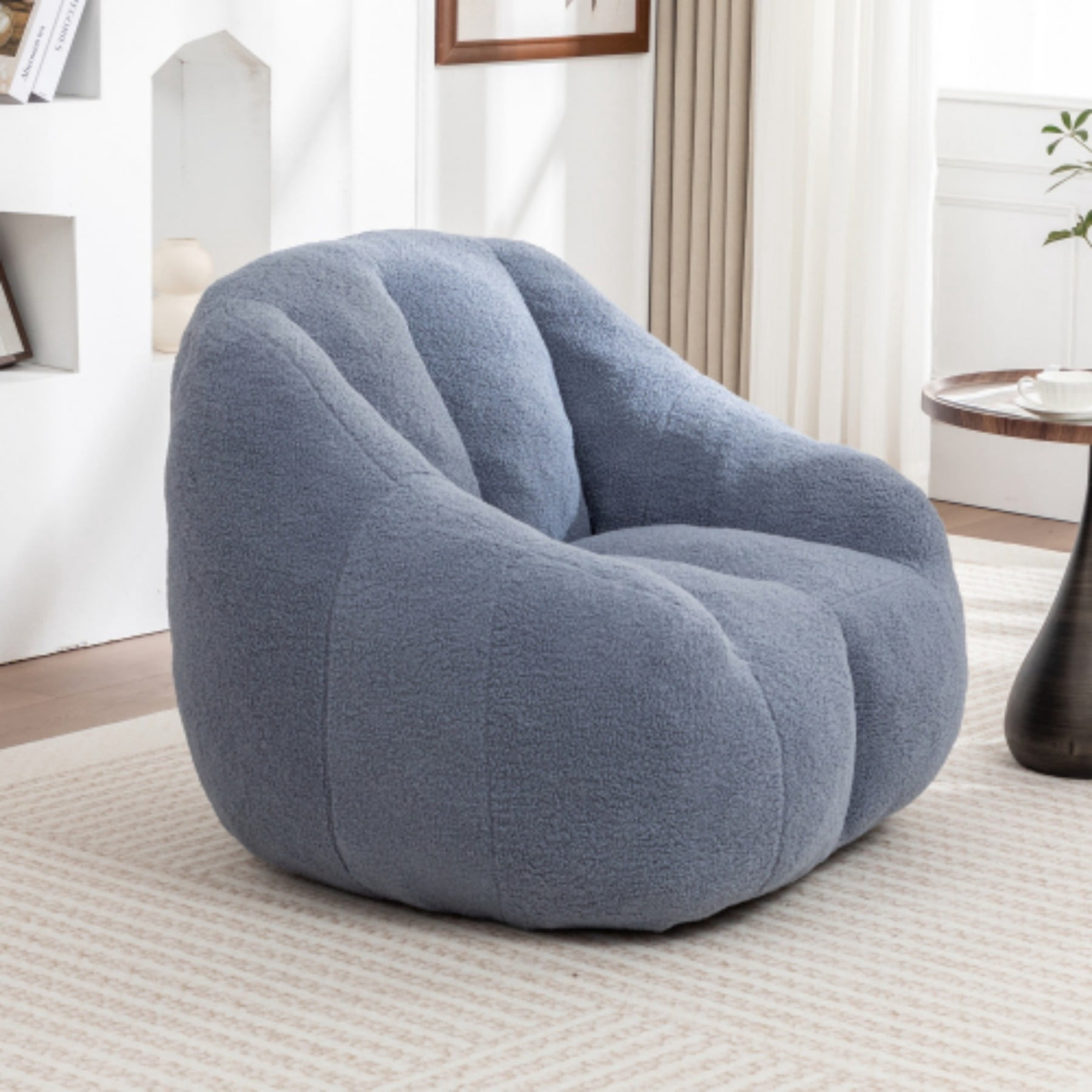 Bean Bag Chair with Filler, Teddy Faux Fur Bean Bag Sofa with Memory Foam for Dorm Living Room Bedroom, Light Blue