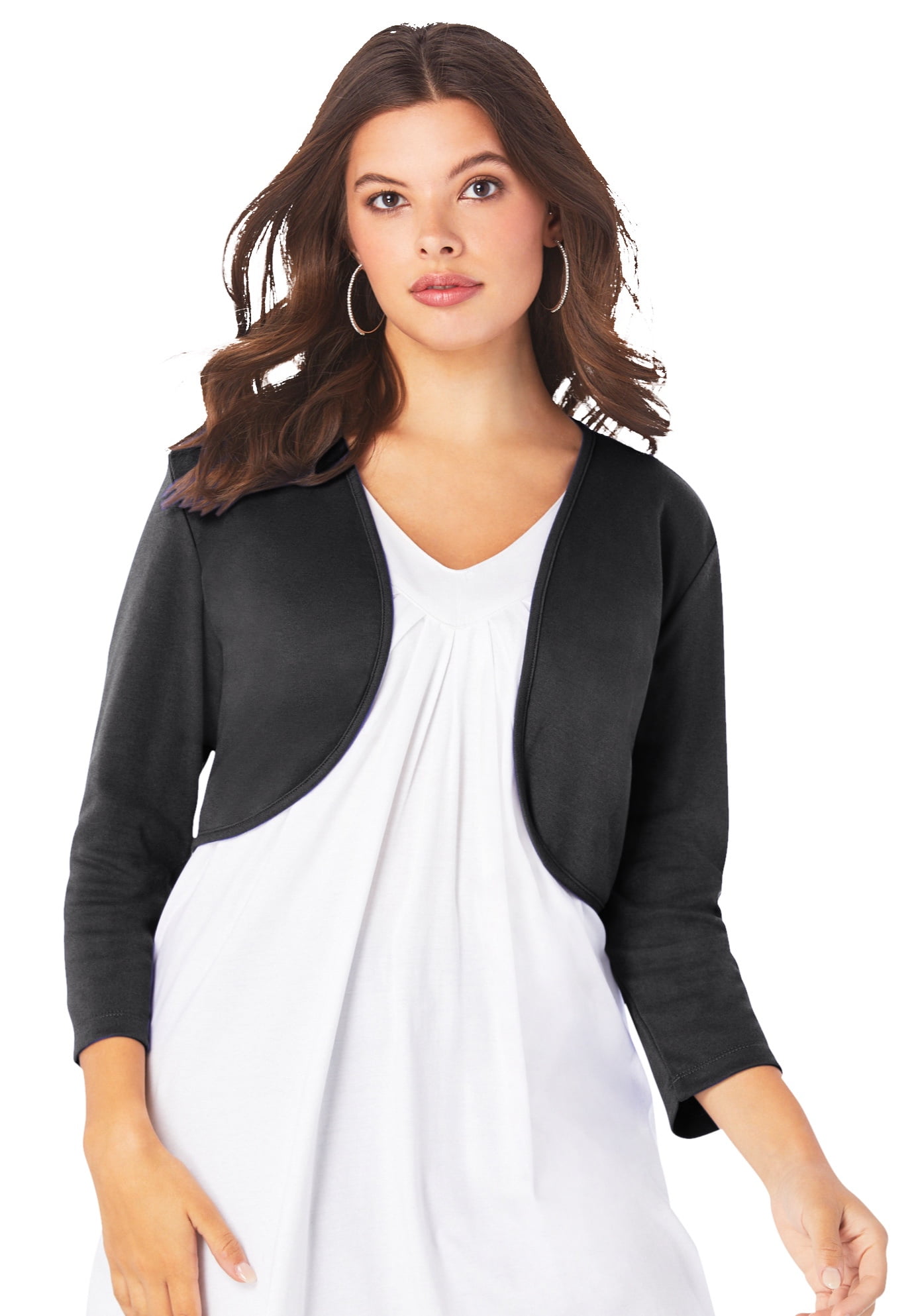 Roaman's Women's Plus Size Bolero Cardigan With Three-Quarter Sleeves Shrug  - Walmart.com