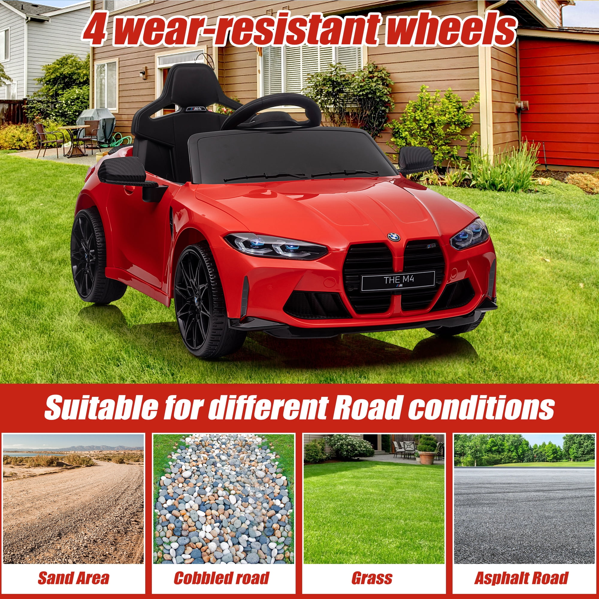 12V Ride on Cars with Remote Control, Licensed BMW M4 Battery Powered Ride on Toys for Kids Boys Girls Gifts, Kids Electric Cars Vehicle with Music, Bluetooth, Story, USB/MP3 Port, LED Light, Red