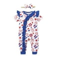 thumbnail image 1 of Nituyy Baby Girls Independence Day Jumpsuit Short Sleeve Crew Neck Flag Balloon/Ice Cream Firework Print Ruffle Romper with Headband, 1 of 6