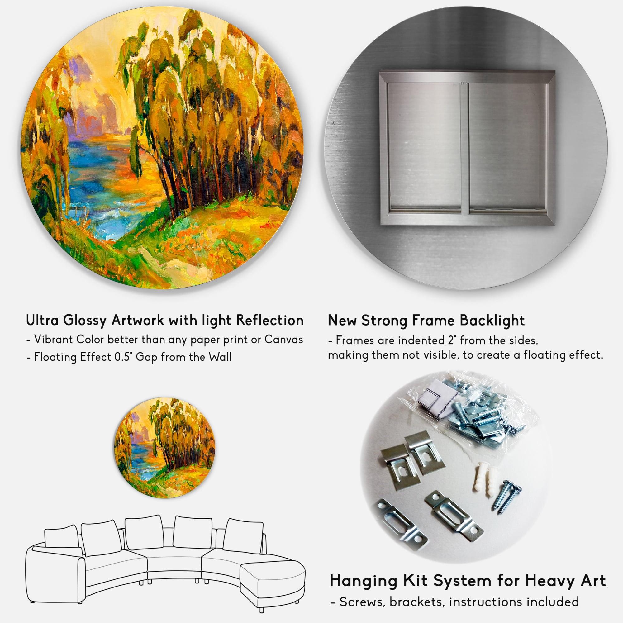 Designart 'Brown Trees By The Riverside During Evenign Glow' Traditional Circle Metal Wall Art 29x29 - Disc of 29