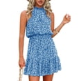 thumbnail image 2 of Sleeveless Women Sun Flowy Chiffon Spaghetti Halter Ruffle Dress, 2 of 4