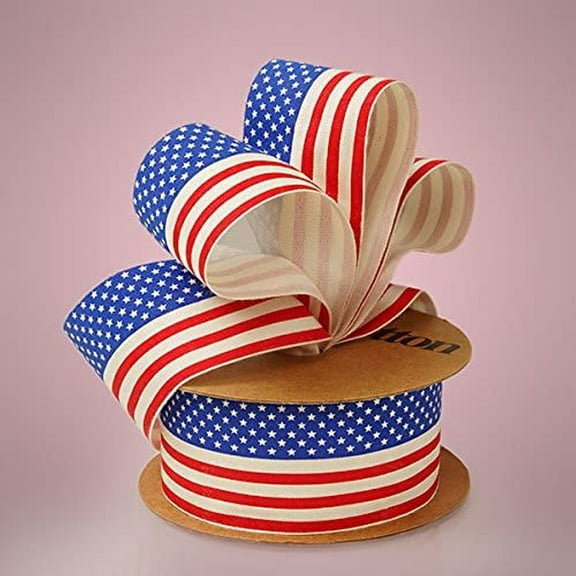 1.5" Wide American Flag Cotton Ribbon - 10 Yard Spool (Not Wired) (5817482)