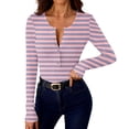 thumbnail image 6 of ClodeEU Womens Button V Neck Striped Tshirt ,Long Sleeve Slim Fit T Shirts Casual Trendy Tops Pink #,Womens Plus XXL, 6 of 8