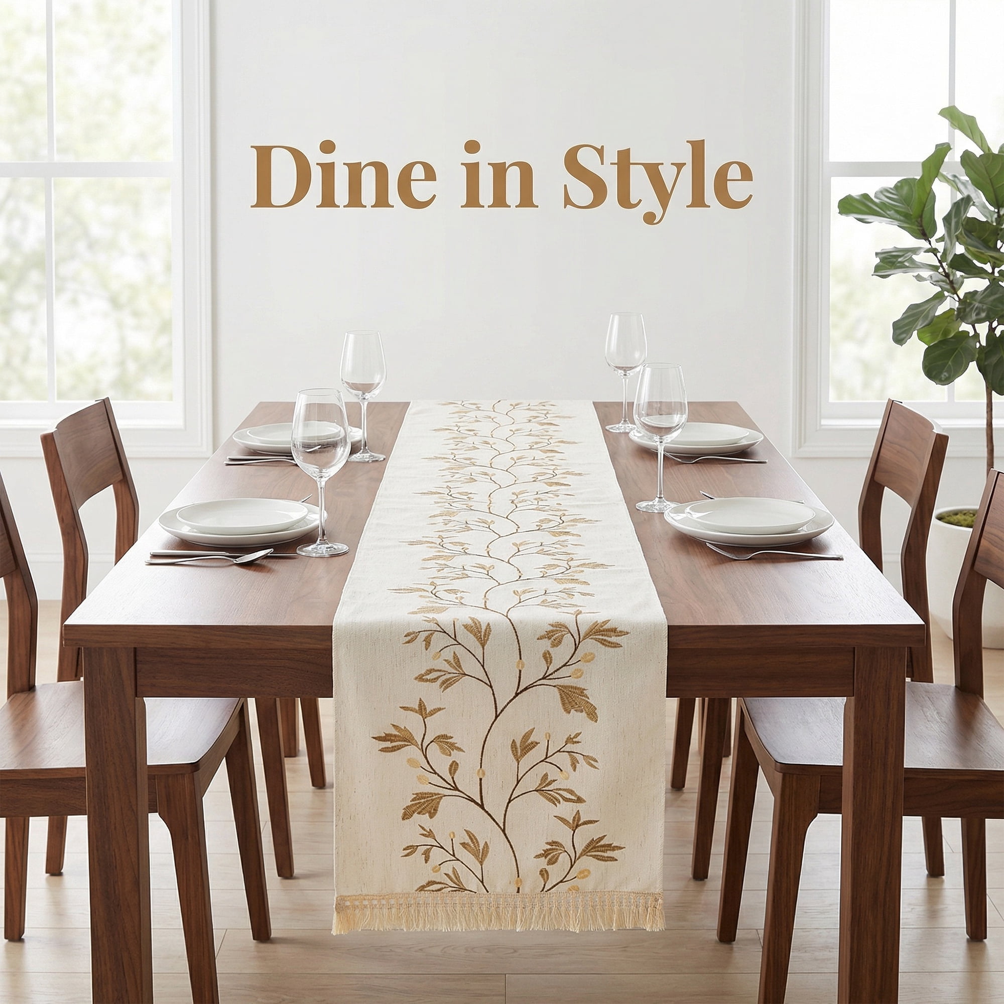 Unique Bargains Long Washable Floral Table Runner for Dining Decor Coffee 15.4"x94.5"