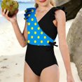 thumbnail image 6 of qolati Girls One-Piece Swimsuit Cute Ruffle Color Block Bathing Suit Tween Quick Dry Full Coverage Beach Swimwear Size 7-16 Years, 6 of 9