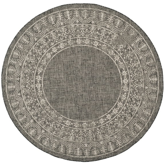 SAFAVIEH Courtyard Jolyon Bordered Indoor/Outdoor Area Rug, Black/Beige, 6'7" x 6'7" Round