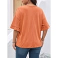 thumbnail image 2 of Mengpipi Women's Plus Size Tops Summer Short Sleeve V-Neck Ruffle Trim Loose Fit Solid Color Casual Blouse 1X-5X, 2 of 9