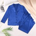 thumbnail image 3 of Womens Silk Satin 2 Piece Lounge Sets Casual Loose Long Sleeve Button Down Shirt and Pants Pajamas Sleepwear Pjs Ladies Clothes, 3 of 5