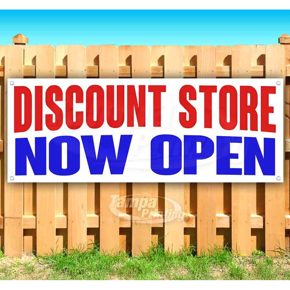 DISCOUNT STORE NOW OPEN 13 oz Vinyl Banner With Metal Grommets