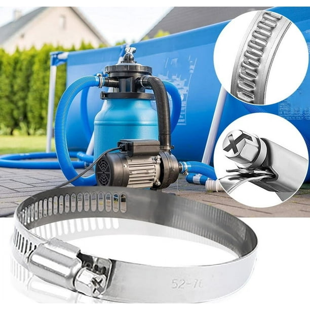 Xihbxyly Abrazadera de Manguera de Piscina de Acero Inoxidable, Ajustable (27-51 Mm), Fácil Instalación, Ideal para Bombas de Piscina, Filtros de Arena, Lavadoras, Uso En Exteriores, Paquete de 1/3/5