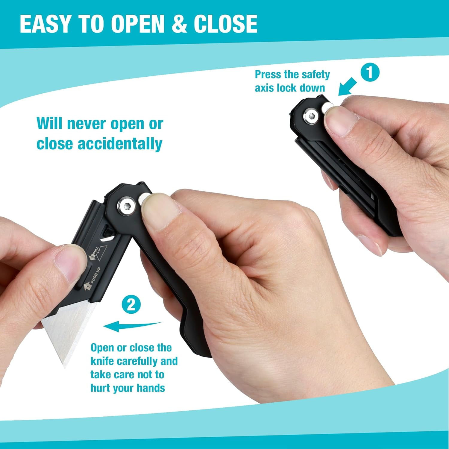 2-Pack Folding Utility Knife, Mini Box Cutter with Safety Axis Lock, Belt Clip, Quick-change Blade Mechanism, Full Stainless Steel Body and 5 Sharp Blade, EDC Pocket Knife Gifts for Men