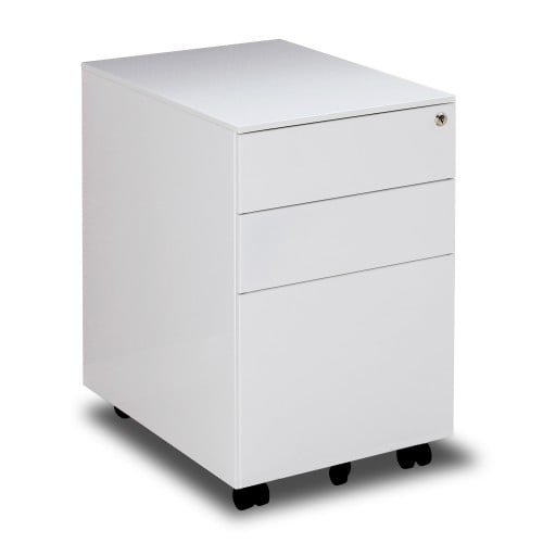 3 Drawers Mobile Pedestal File Cabinet Office Storage Filing Cabinet Except for 5 Castors Under Desk Fully Assembled Metal Lockable System MOOSENG