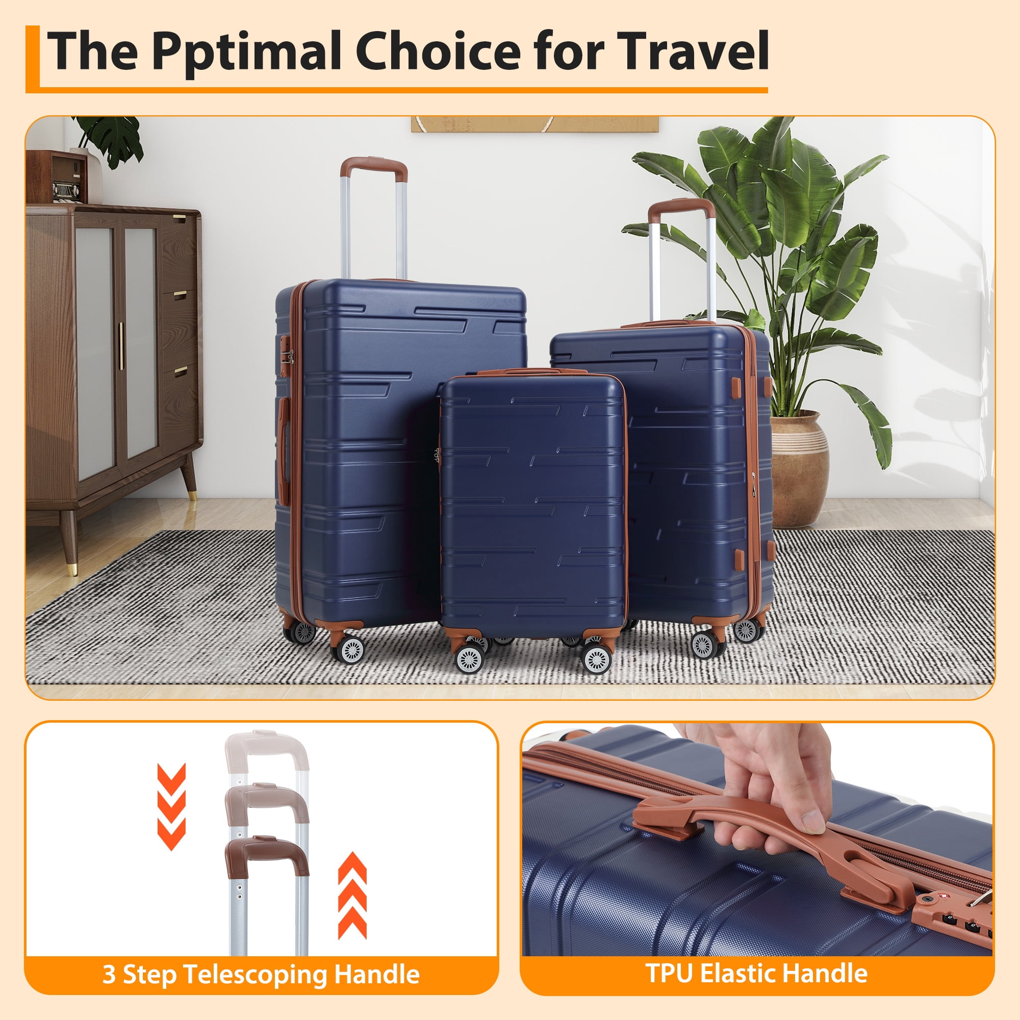 TEQIN 3 Piece Hardshell Luggage Set,Expandable Suitcases With Wheels (20 In/24 In/28 In),Lightweight Suitcase Set 3pcs With TSA Locks ,Durable Hardside Luggage Rolling Suitcase For Travel