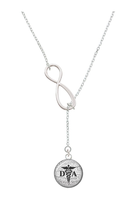 Silvertone Domed Black DA Silver tone Elegant Infinity Lariat Necklace