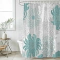 thumbnail image 6 of Polyester Fabric Turquoise White Floral Shower Curtain, Elegant Chrysanthemum Farmhouse Waterproof Bathtub Curtain Bathroom Decor Set with Hooks 36 x 72 Inches, 6 of 6
