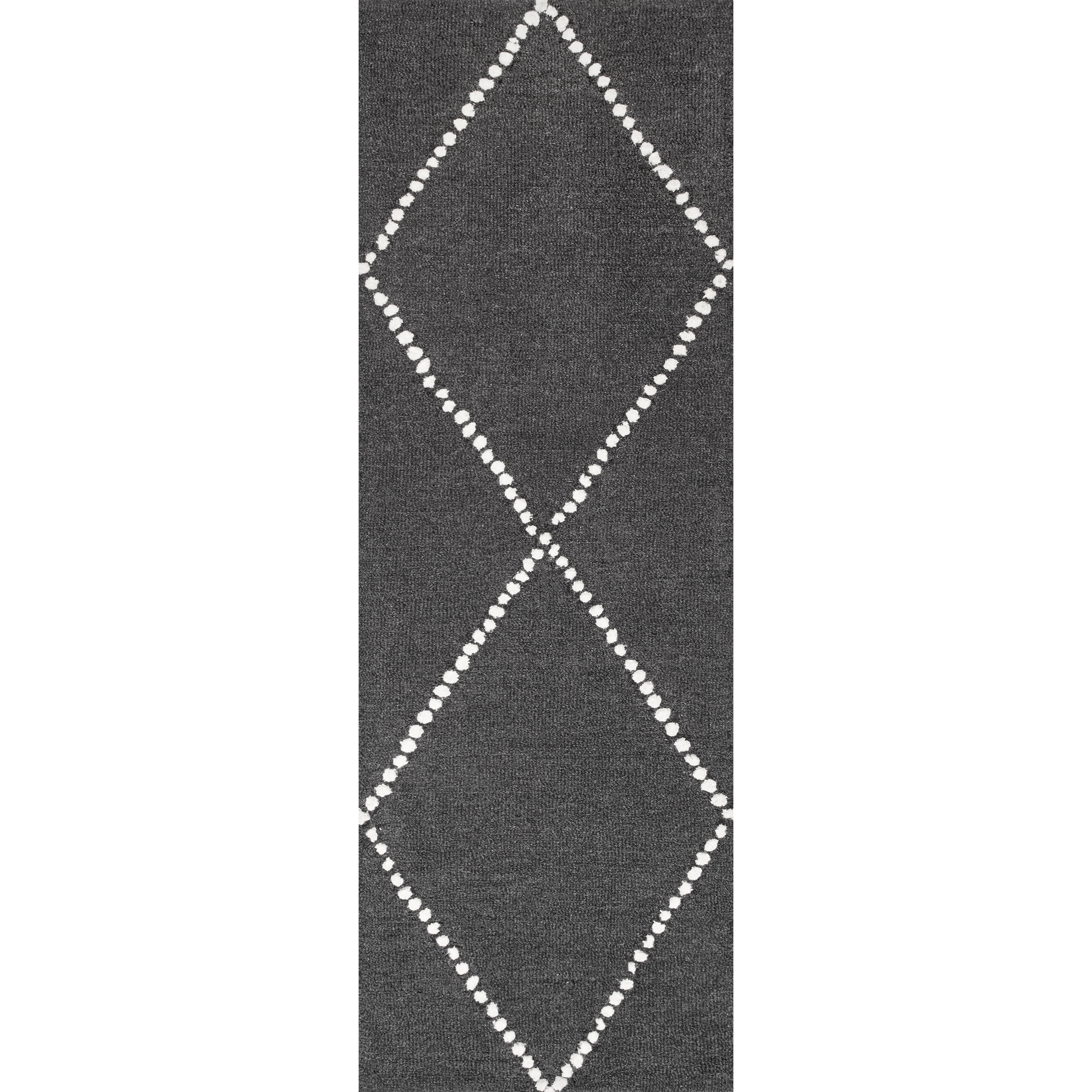 nuLOOM Dotted Diamond Trellis Wool Runner Rug, 2' x 6', Charcoal