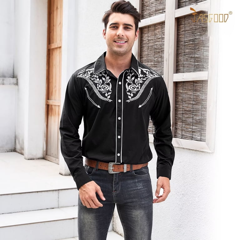 JASGOOD Men's Western Cowboy Embroidered Button-Up Shirt photo 2