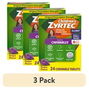 (3 pack) Children's Zyrtec 24 Hr 10 mg Allergy Chews for Ages 6+, Grape, 24 Count