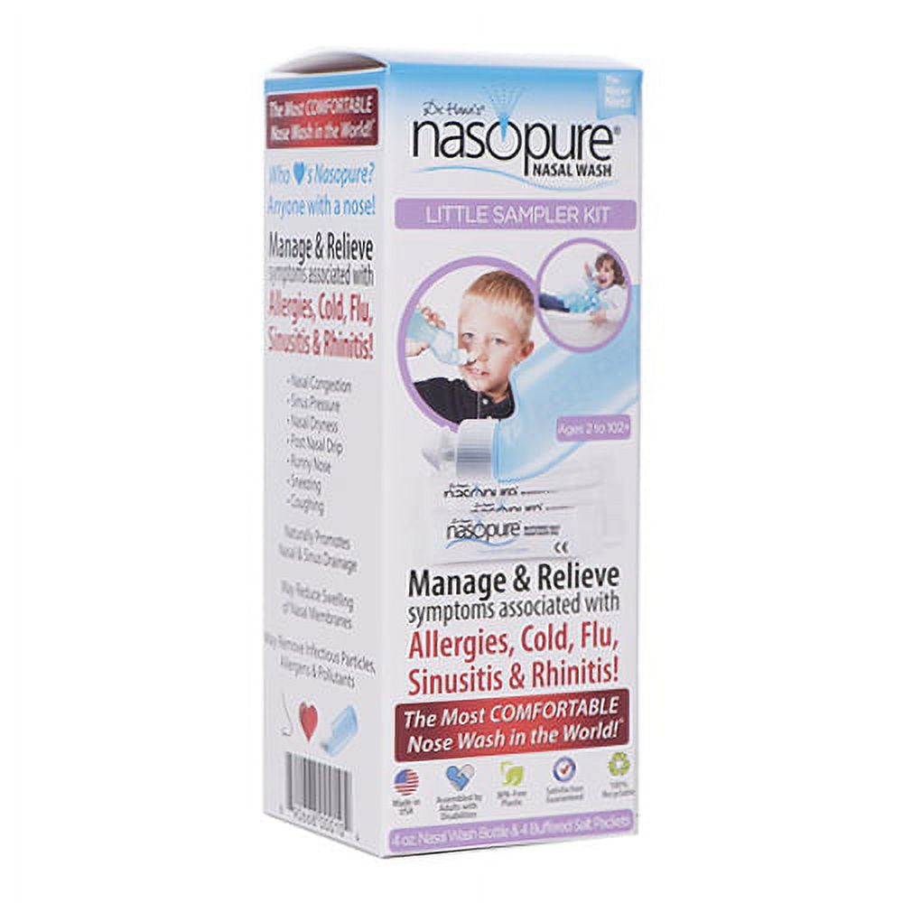 Nasopure Little Sampler Kit Nasal Wash with Buffered Salt Packets, 4 oz Nasal wash Bottle, Buffered Salt Packets, 4 Ea