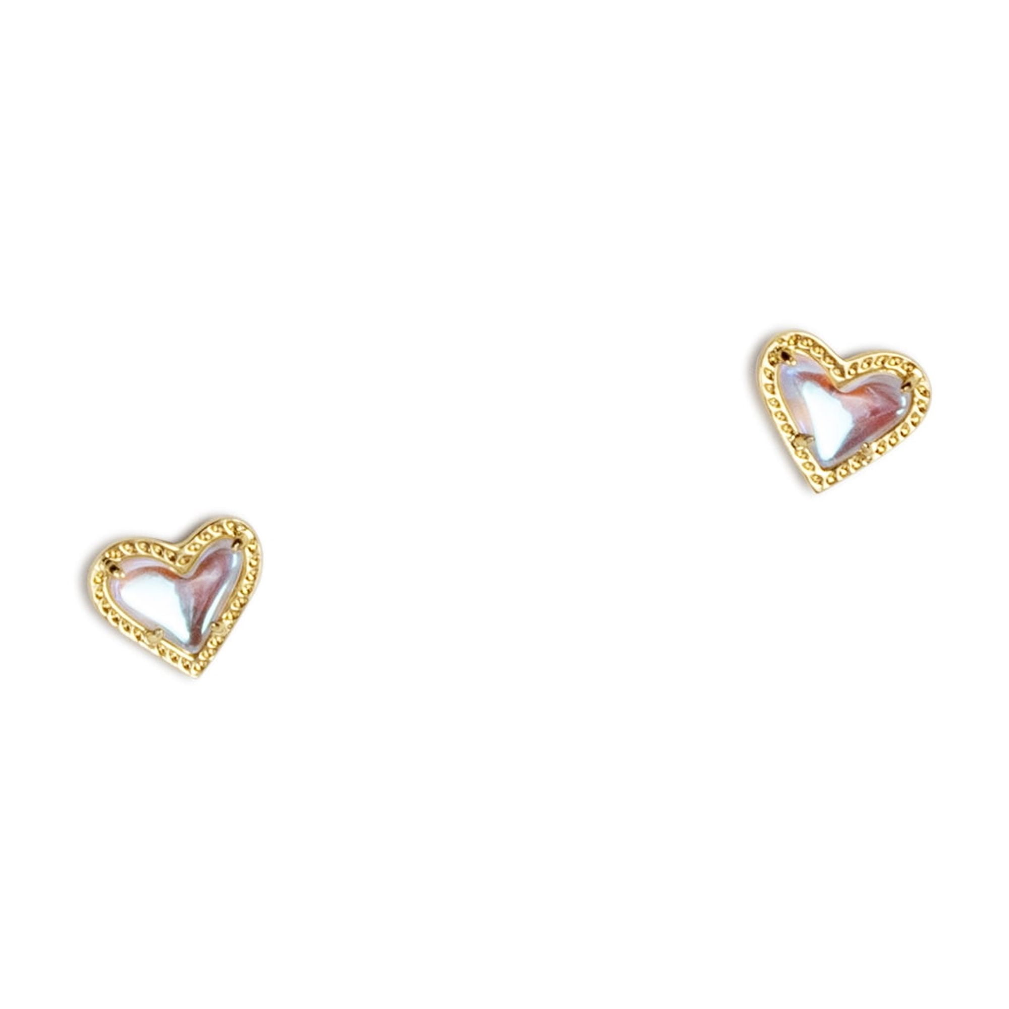 Kendra Scott Ari Heart Stud Earrings for Women, Fashion Jewelry, 14k Gold-plated, Iridescent Dichroic Glass 4217706877
