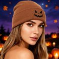 thumbnail image 2 of CUZIBR Women Knitted Beanie Hat Halloween Pumpkin Face Pattern Soft Stretchy Thermal Fall Winter Hat Holiday Party Cosplay Headwear For Adults, 2 of 4