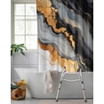 thumbnail image 2 of Split Shower Curtain for Transfer Bench, Black Golden Fabric Shower Curtains for Bathroom, Marble Aesthetics Modern Ink Painted Tub Sliding Transfer Bench Waterproof Bath Curtains 72"x78", 2 of 9