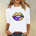 thumbnail image 2 of Jinhomg Funny Mardi Gras Shirt for Women 2025 Fancy Carnival Themed Lips Graphic Tops Plus Size 3/4 Sleeve Parade Pullover Ladies Holiday Party Tees White XXXL, 2 of 6