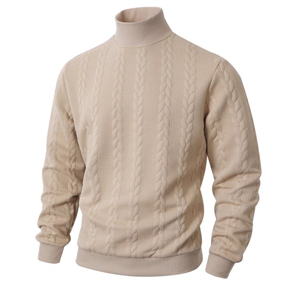 Ccpelsie Men's Turtleneck solid color Shirts Long Sleeve Pullover Sweaters Mock Neck Knitted Basic Slim Fit Tops(Khaki,L)