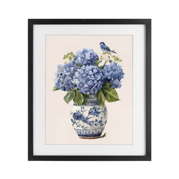 Stupell Industries Songbird Perched on Hydrangeas Black Framed Print Under Glass, design by Imagine It Images