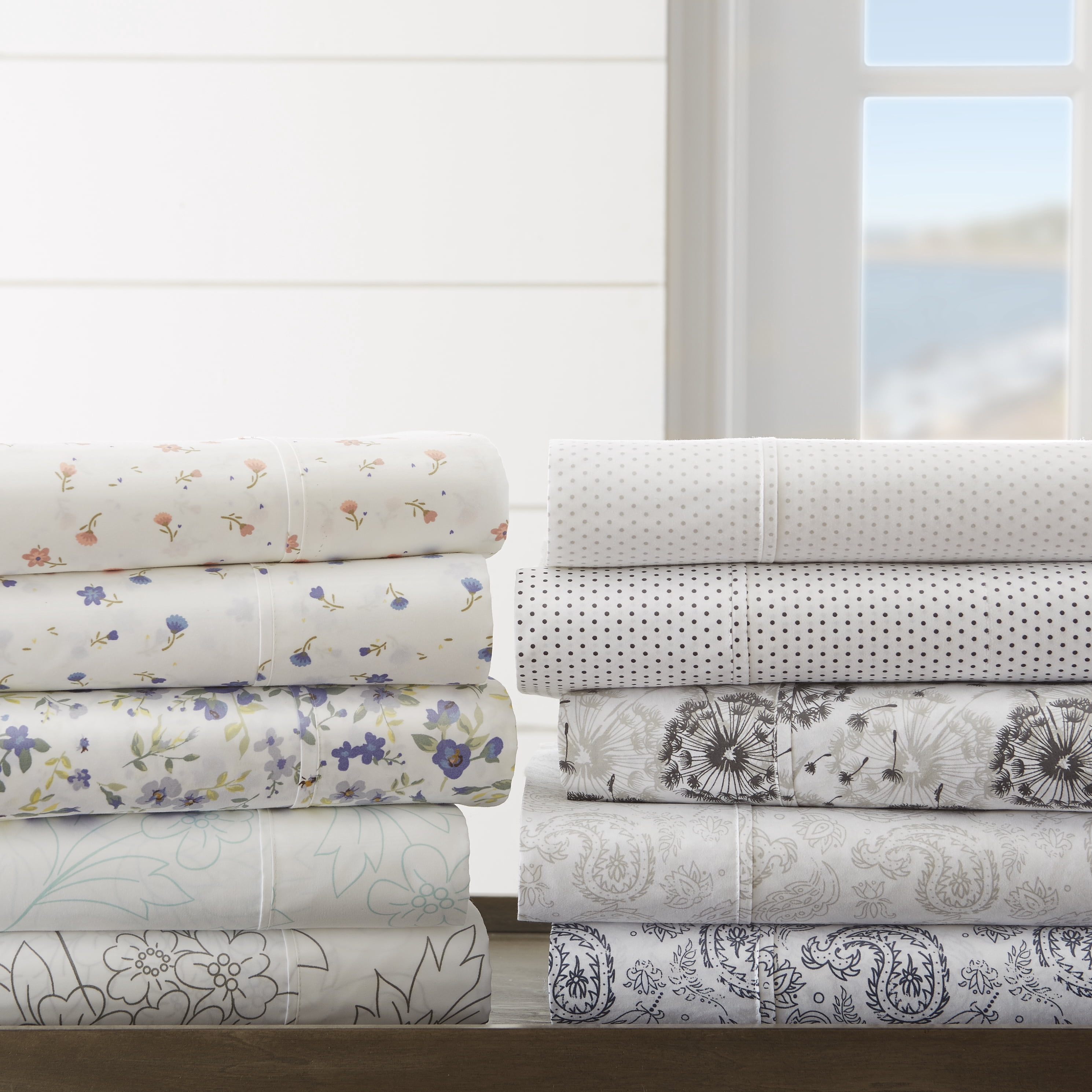 Noble Linens 4 Piece Pattern Microfiber Bed Sheets Set, Light Blue Floral, Twin