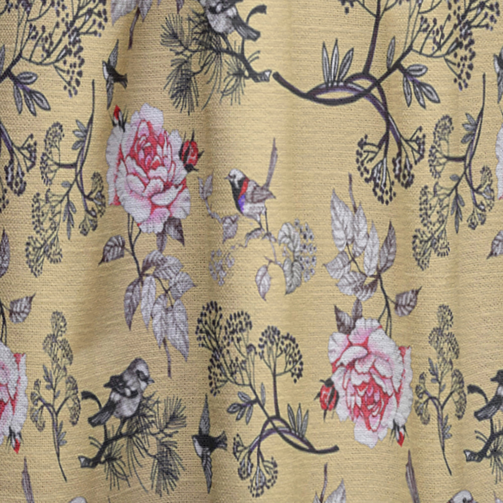 Designart 'Birds and Floral In Yellow' Floral Curtain Panel