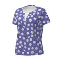 thumbnail image 2 of Goofa Daisies Flowers Pattern Womens Deep V Neck Low Cut Tops Casual Summer Short Sleeve Ribbed Knit T-Shirts-Small, 2 of 5